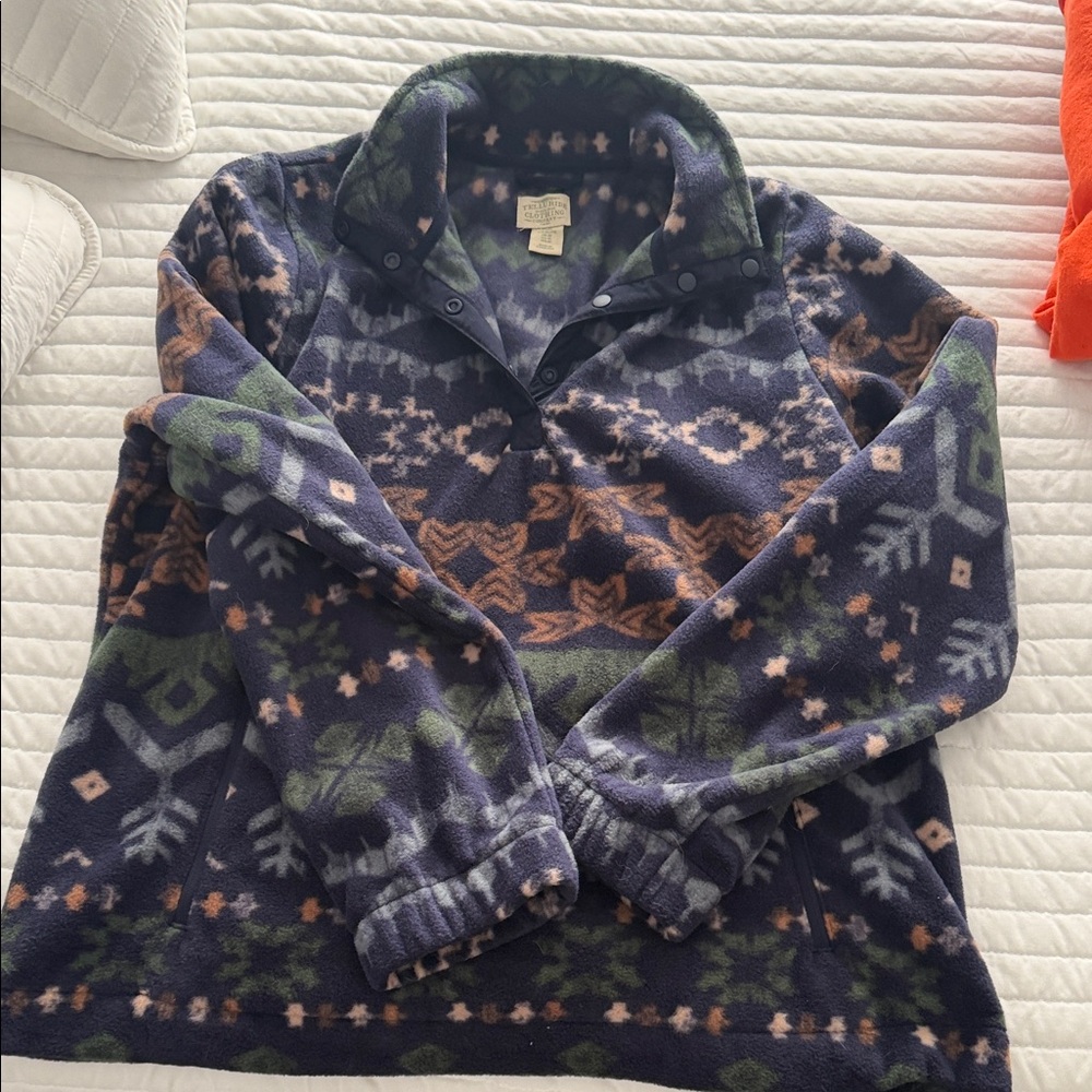 Men's Patterned Fleece Sweater - Blue and Green